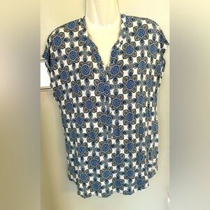 Women’s L Large 12-14 Designer Dana Buchman Floral Tunic Blouse Stretch Top S